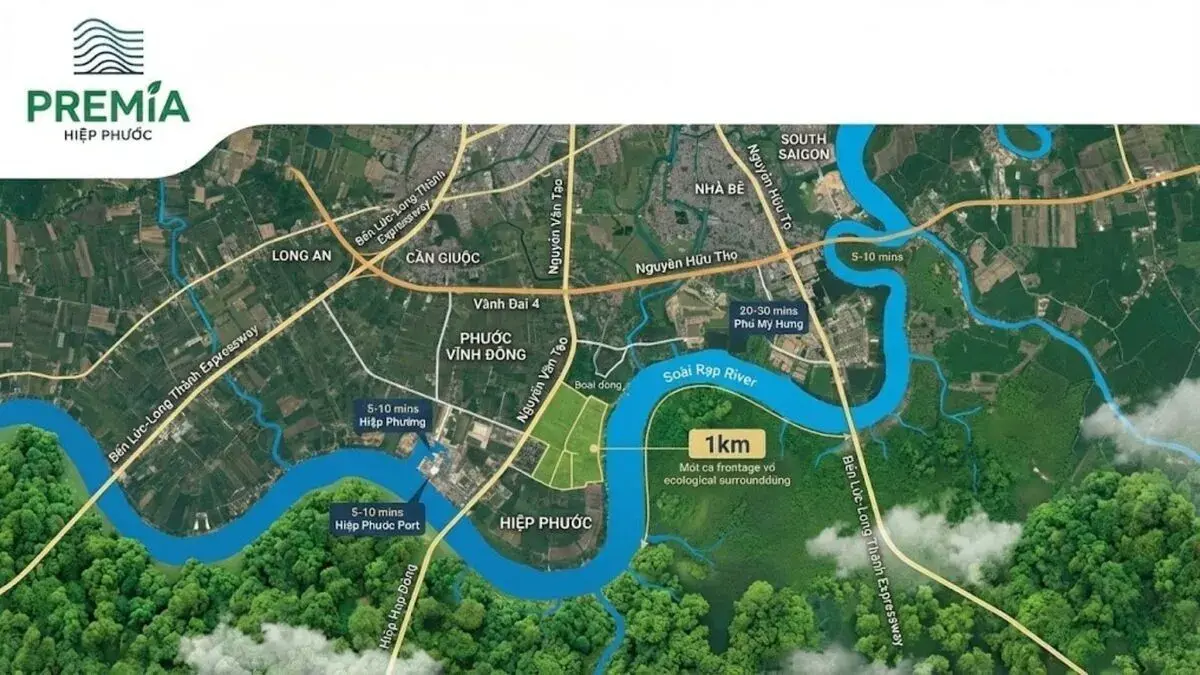 Đất Nền Hiệp Phước Premia Nhà Bè: Bảng Giá, Pháp Lý Sổ Đỏ & Đánh Giá 2026 | Sơ đồ vị trí kết nối giao thông dự án Hiệp Phước Premia Nhà Bè