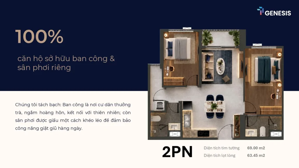 Dự án TT Genesis Đào Sư Tích Nhà Bè: Bảng Giá & Ưu Đãi 2026 | Layout chi tiết căn hộ 2 phòng ngủ TT Genesis