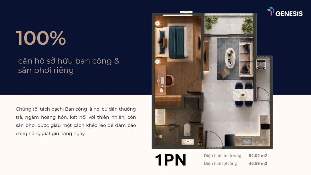 Dự án TT Genesis Đào Sư Tích Nhà Bè: Bảng Giá & Ưu Đãi 2026 | Layout chi tiết căn hộ 1 phòng ngủ TT Genesis