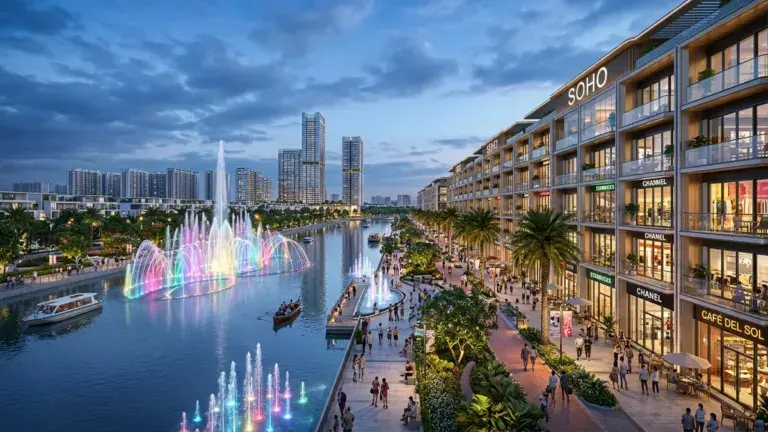 Phối cảnh đại đô thị The Global City Masterise Homes và kênh đào nhạc nước