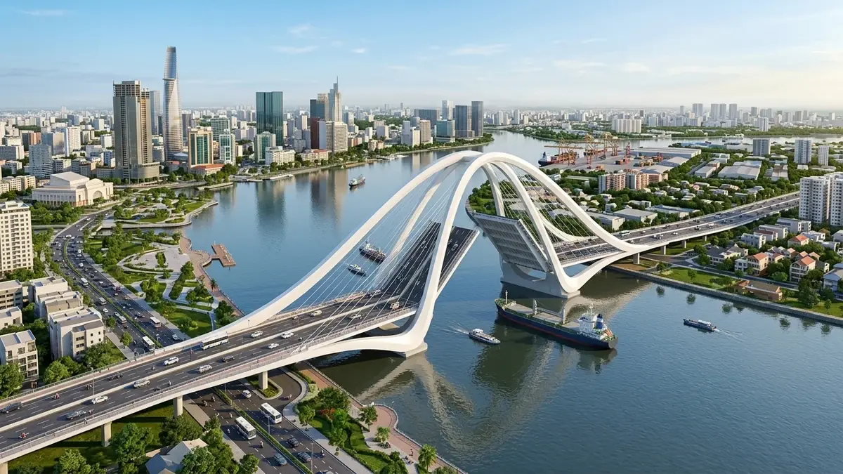 Quy Hoạch Cầu Thủ Thiêm 4: Cú Hích Kết Nối Quận 7 | Văn Lực Land Phối cảnh thiết kế nhịp nâng Cầu Thủ Thiêm 4 nối Quận 7 sang Thủ Thiêm