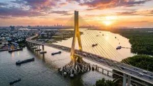 Phối cảnh cầu dây văng Cầu Cần Giờ thiết kế hình cây đước bắc qua sông Soài Rạp