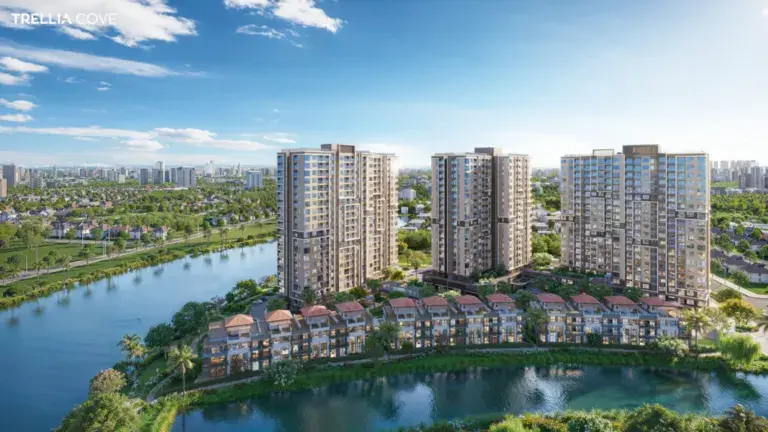 Phối cảnh 3 tòa tháp căn hộ ven sông Trellia Cove Nam Long