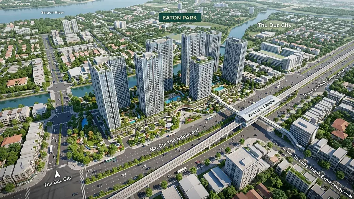 Có Nên Mua Căn Hộ Eaton Park Mai Chí Thọ? Phân Tích Pháp Lý, Lịch Thanh Toán 5% & Tiềm Năng 2026 | Văn Lực Land Vị trí căn hộ Eaton Park Gamuda Land mặt tiền đại lộ Mai Chí Thọ